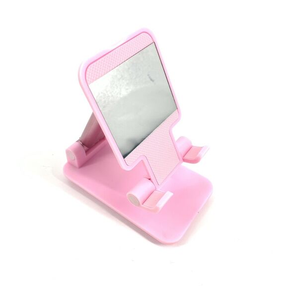 Foldable Phone Stand with Mirror Light Baby Pink Adjustable Compact Travel - Picture 1 of 6